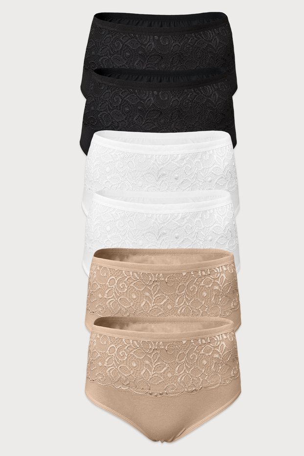 Women's Black White Skin Color 6-Pack Lace Modal High Waist Shaping / Sculpting Panties 6m1920
