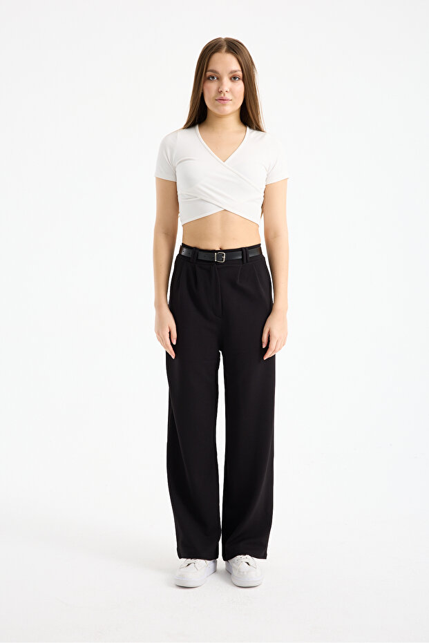 Flexible Pants with Belt Model - Wooden Shell Fabric - 2461