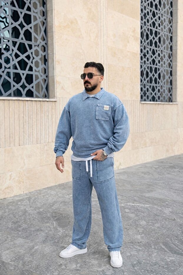 Oversized Tracksuit Set with Washable Collar Detail