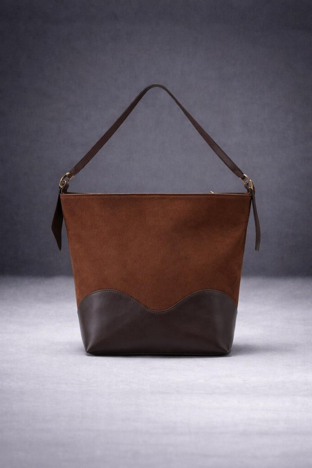 Brown Suede Body Pu Leather Base Detailed Adjustable Belt Strap Women's Shoulder Bag