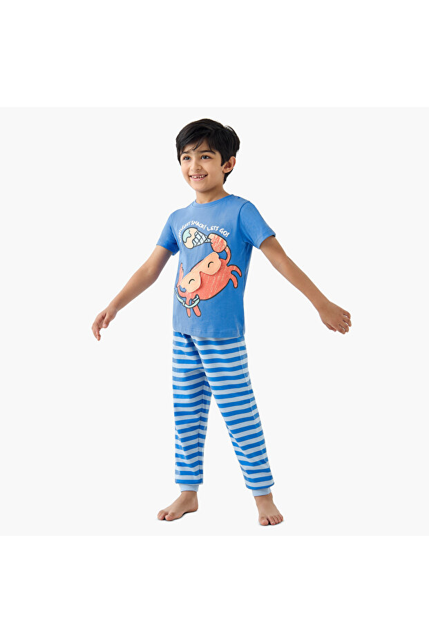 Printed T-shirt and Striped Pyjama Set