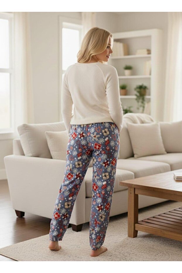 سروال نسائي من جلد الغزال المزخرف ذو قاع واحد - 2