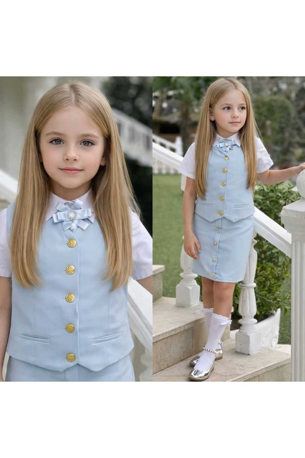 Shirt / Jacket / Skirt / Brooch - Top and Bottom 4 Piece Set - Girls' Holiday Outfit