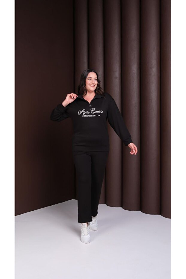 Women's Modal Fabric Pipe Leg Sweatpants Set Zipper Collar