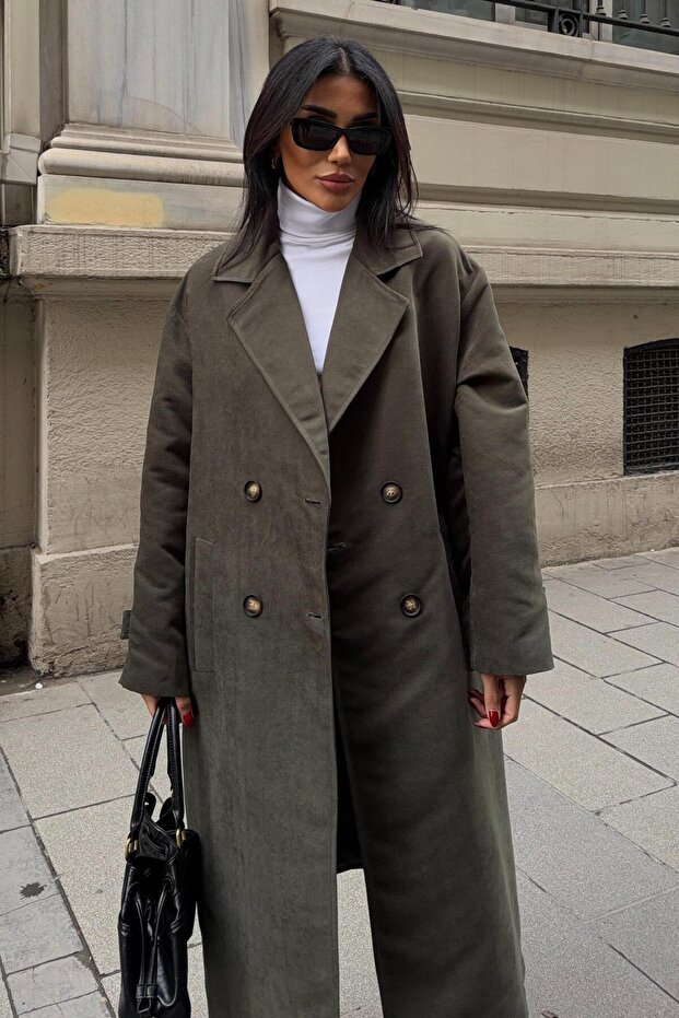 Double Button Long Suede Coat 7084 R10-I-K3 - 6