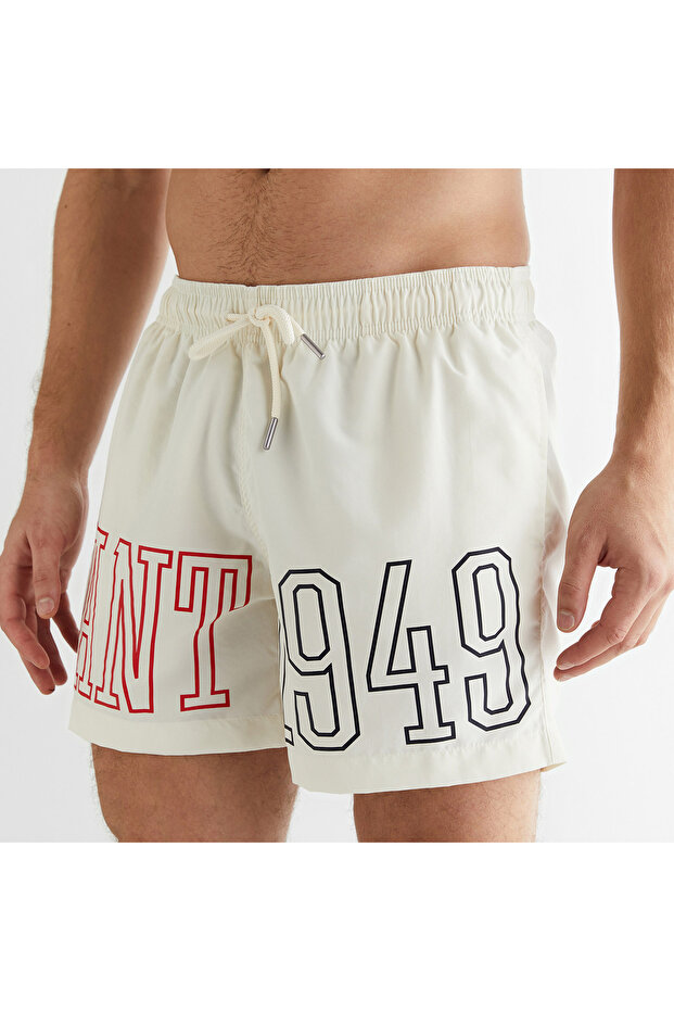 Erkek Krem Regular Fit Logolu Mayo Şort - 4