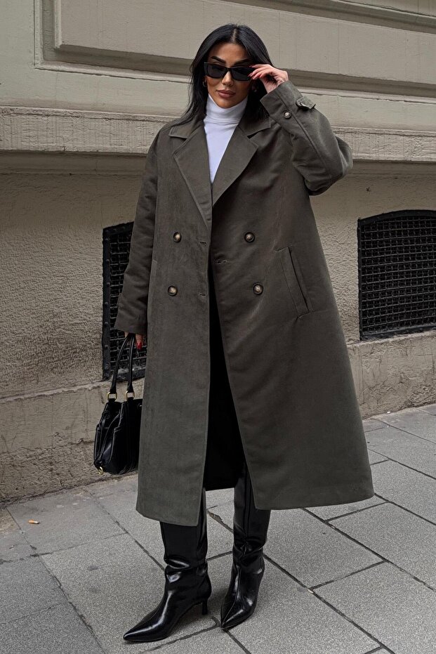 Double Button Long Suede Coat 7084 R10-I-K3 - 4