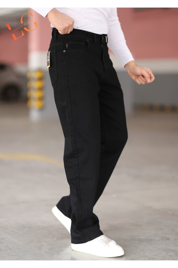 Men's Jeans Baggy High Waist Zippered Lycra Black - 1