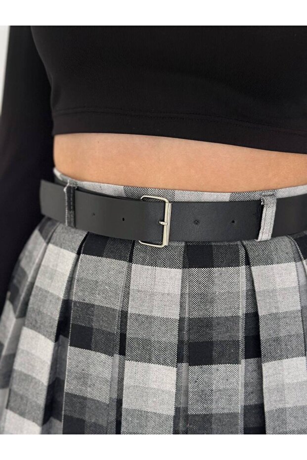 Ekoseli Şortlu Mini Etek - 3