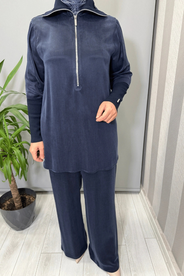 Cupro Tunic Navy Blue T26K-6020 - 4