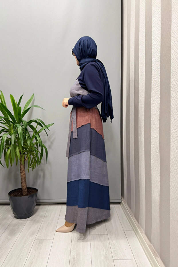 Patchwork Elbise Lacivert 38832 - 2