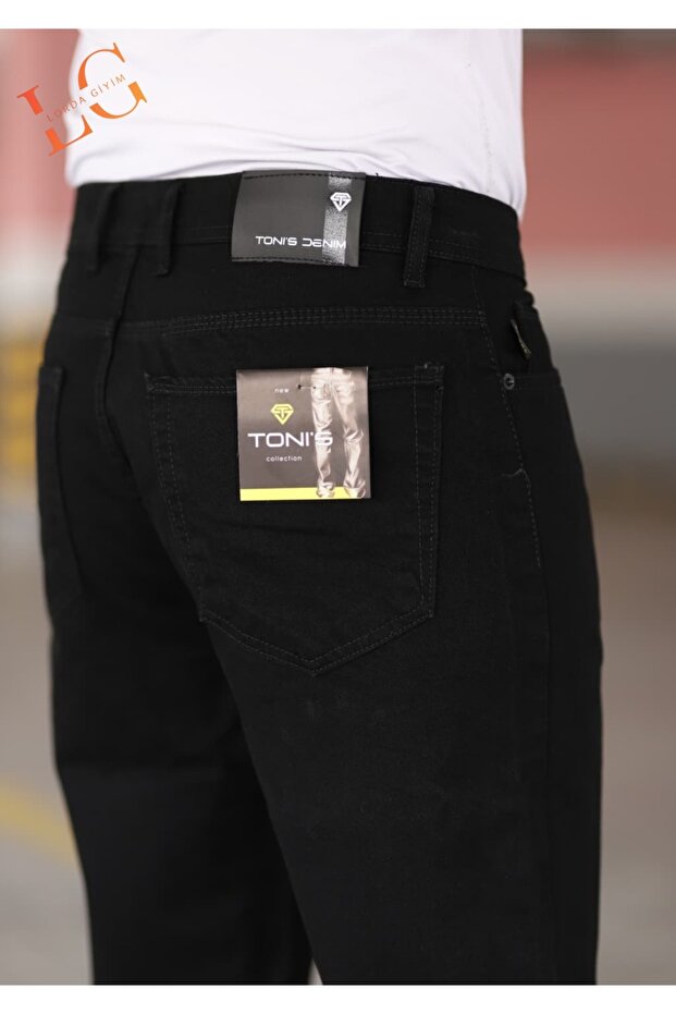 Men's Jeans Baggy High Waist Zippered Lycra Black - 4