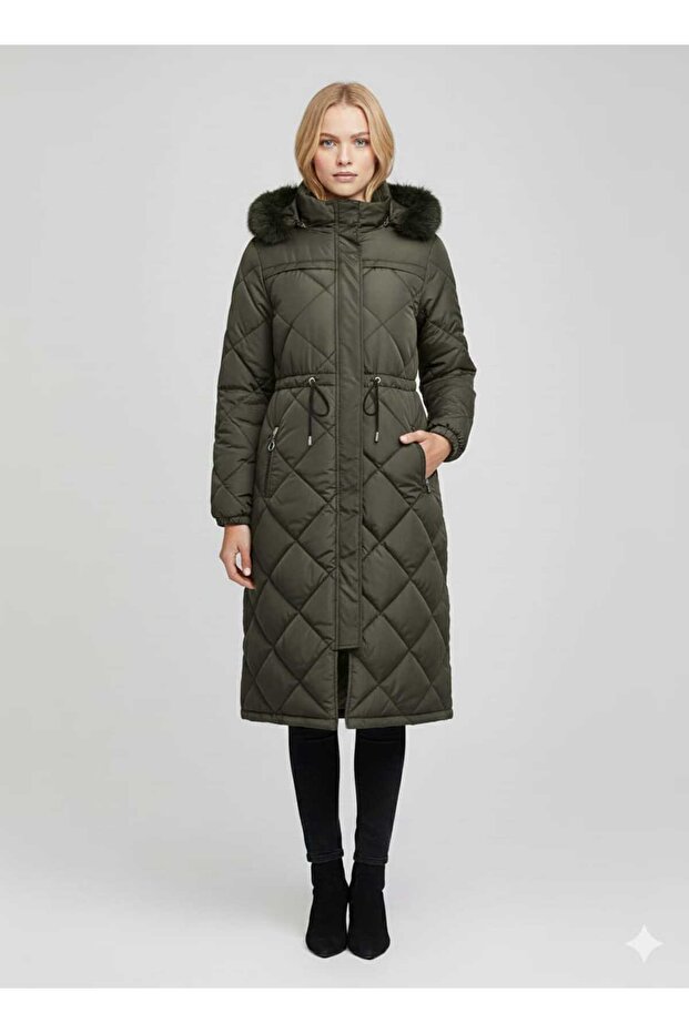 Quilted Zippered Hooded Large Size Lined Sports Coat