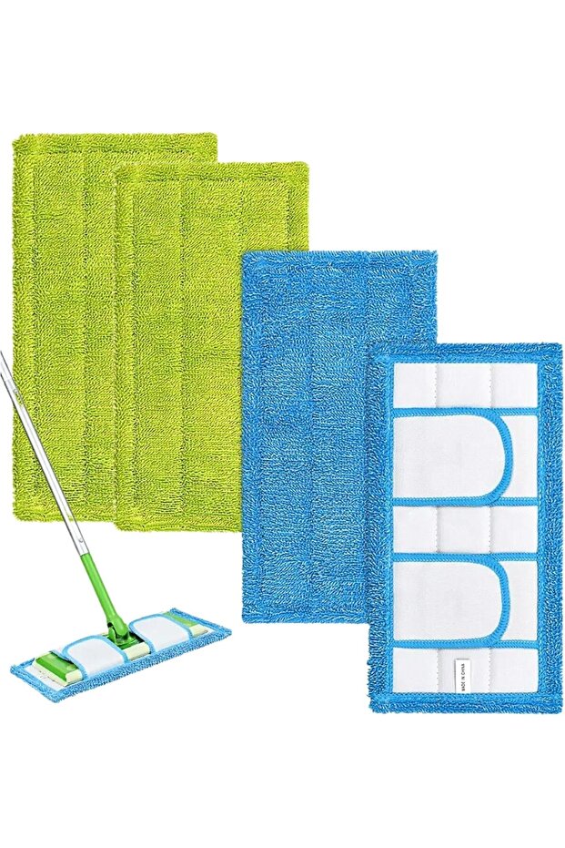 4 Pack Reusable Microfiber Mop Pads Compatible for Swiffer Sweeper & All 10-12 Inch Flat Mop