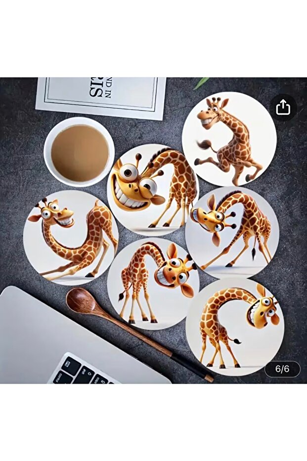 Set of 6 Colorful Giraffe-Themed Coasters – with Protective Box