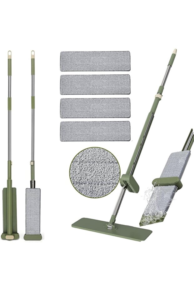 Flat Mop with Wringer Set, 4 Extra Pads, Wet and Dry Mops for Floor Cleaning