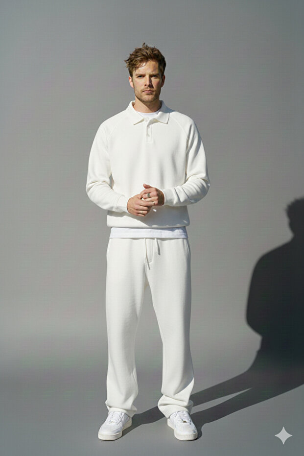 طقم رياضي O قصة فضفاضة مصنوع من القطن بثلاث خيوط - 1