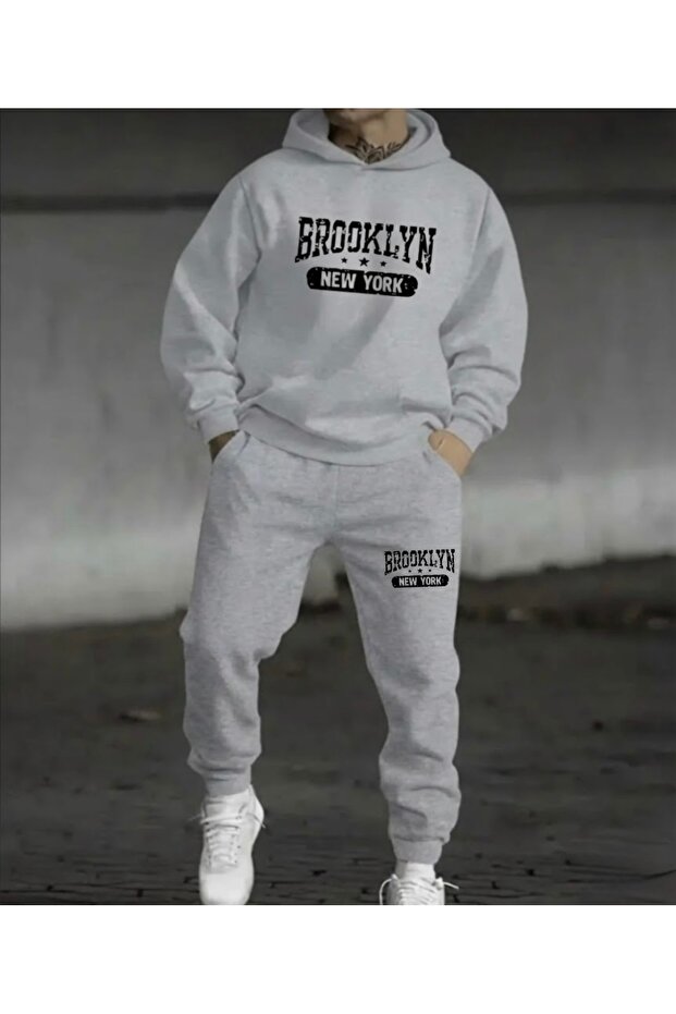 Brooklyn Printed Unisex Women/Men Hooded Oversize Bottom/Upper Tracksuit Set