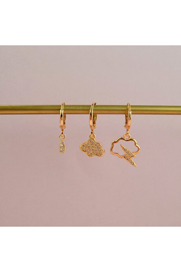 مجموعة أقراط مكونة من 3 قطع بتصميم السحاب - 2