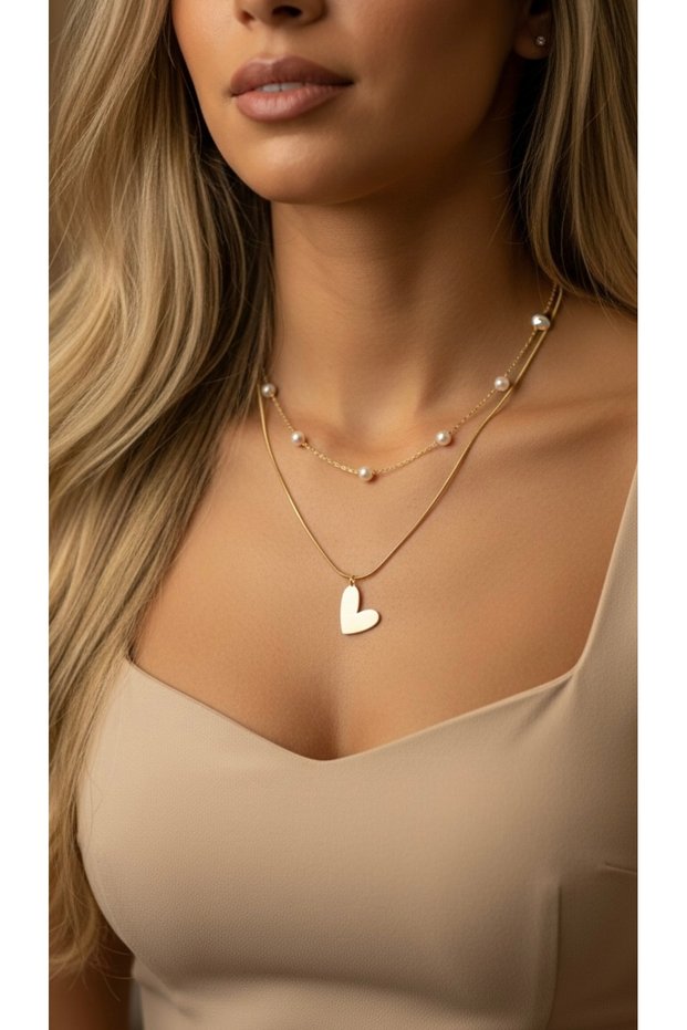 316L Steel Necklace Tarnish-Free Antiallergic with Double Heart Figure (2 Years Importer Warranty)