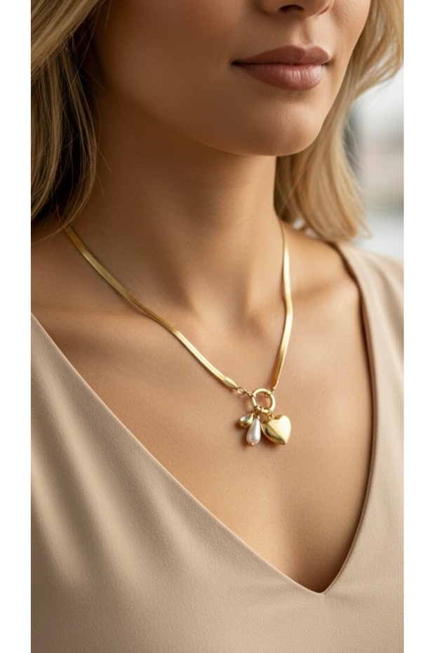 316L Steel Necklace Tarnish-Free Antiallergic with Heart Figure (2 Years Importer Warranty)