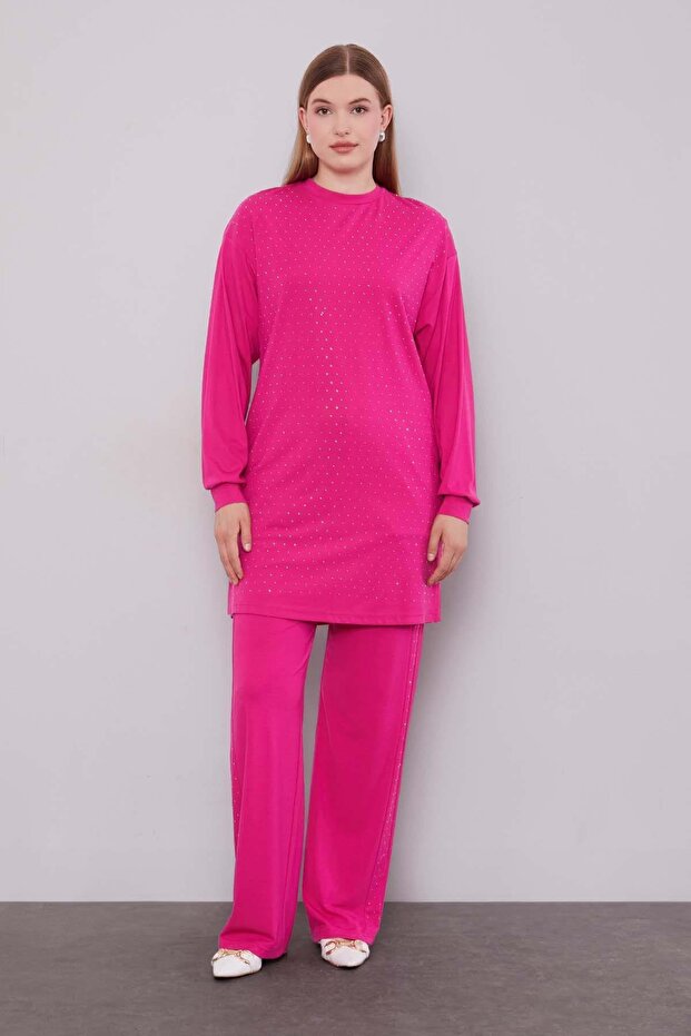 Fuchsia Stone Printed Double Set - 1