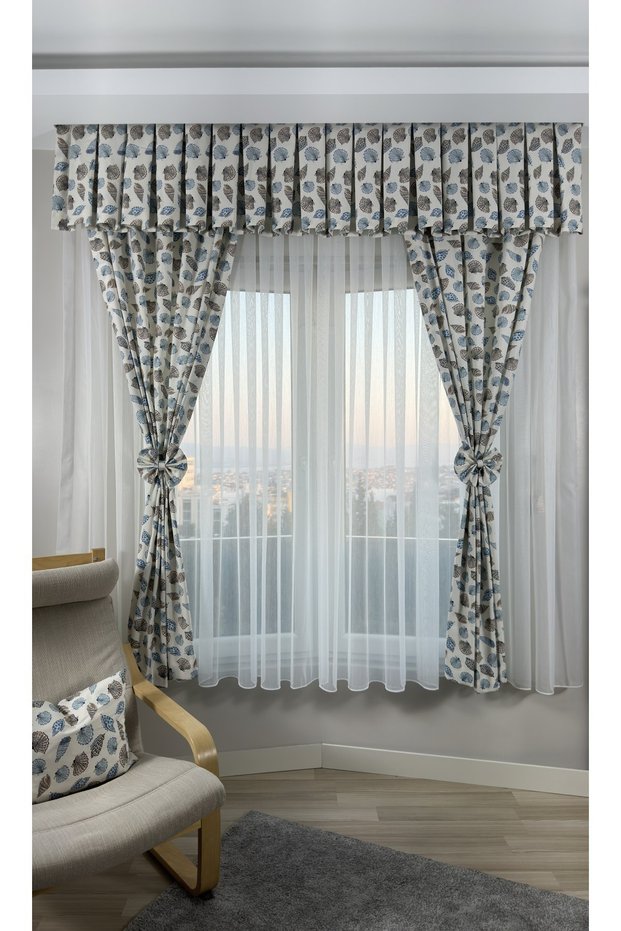 Fon Perde Colored Seashell Patterned 1/3 Tight Pleated Cornice Compatible Modern Suitable for Any Room