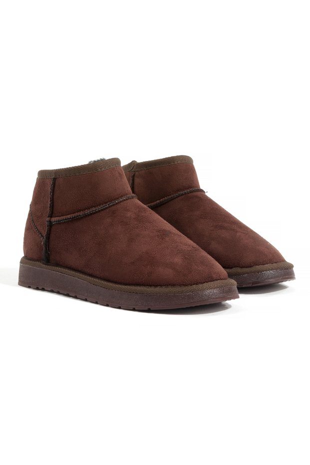 Women's Short Boots with Fur Lining, Brown Suede.