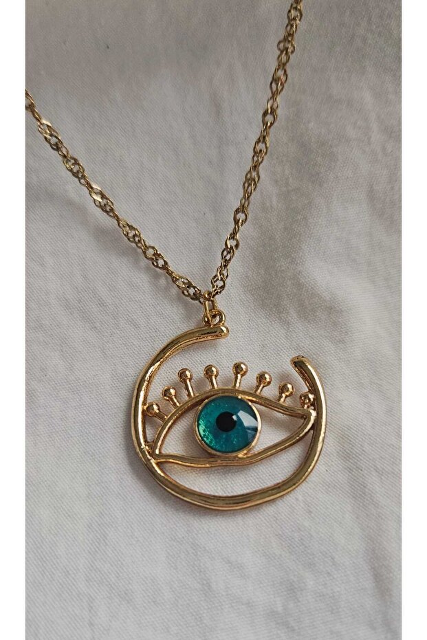 Stainless Steel Chain Turquoise Eye Plate Necklace-Gold