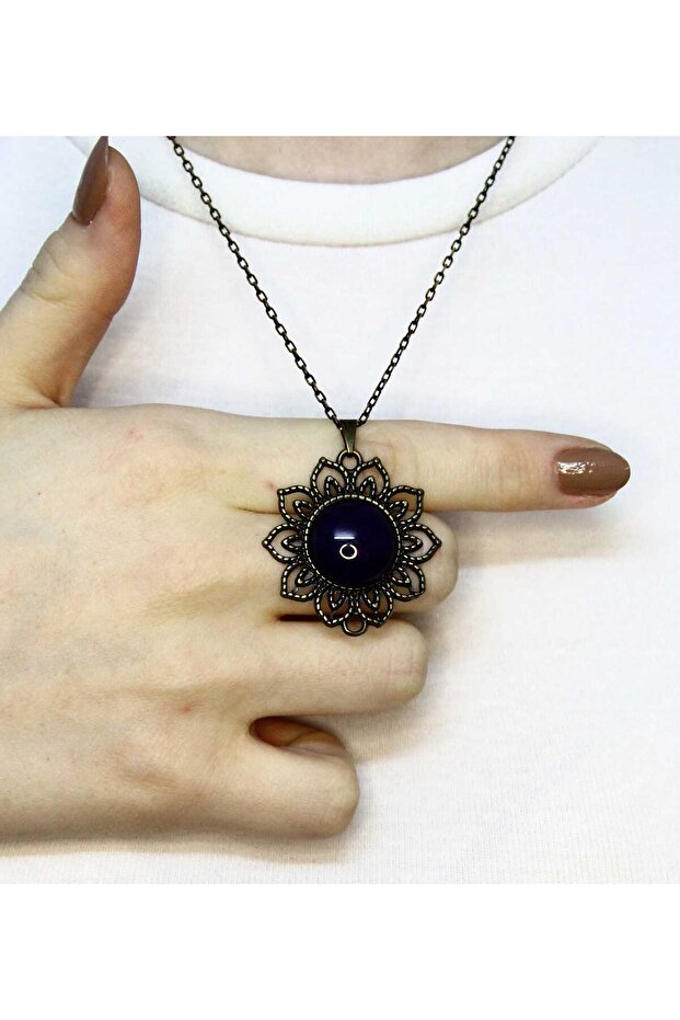 Natural Stone Onyx Natural Stone Authentic Women's Necklace with 45 cm Chain Euk19O2