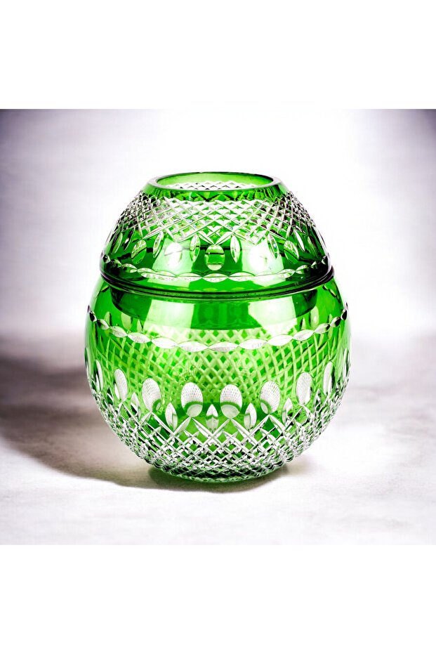 Handcrafted Cut Crystal Grape Pattern Large Lid Napkin Holder Candle Holder
