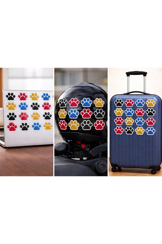 Colorful Paw Sticker Set 25X20 cm – Black, Red, Blue, Yellow Animal Paw Decal