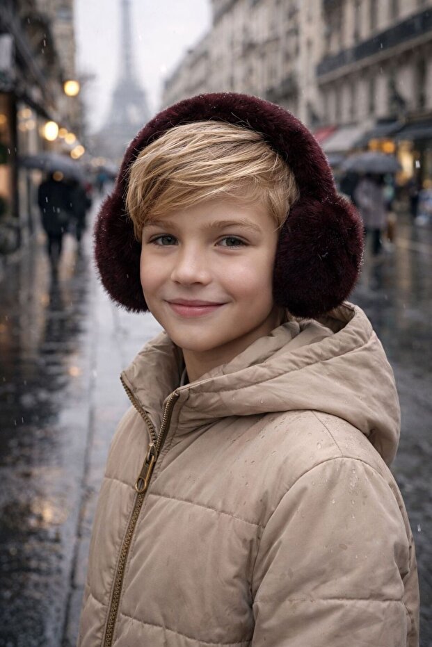 Burgundy Soft Textured Plush Boys' Headphones 8-14 Years Old