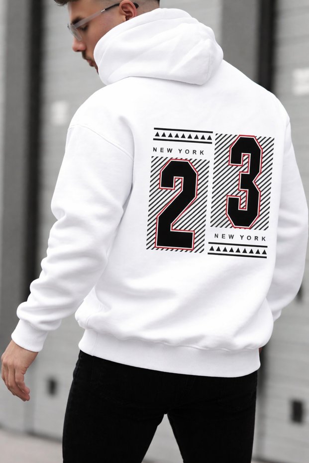 Unisex 3 Thread K Hooded Kangaroo Pocket 23 B Printed O Oversized Street Sweatshirt