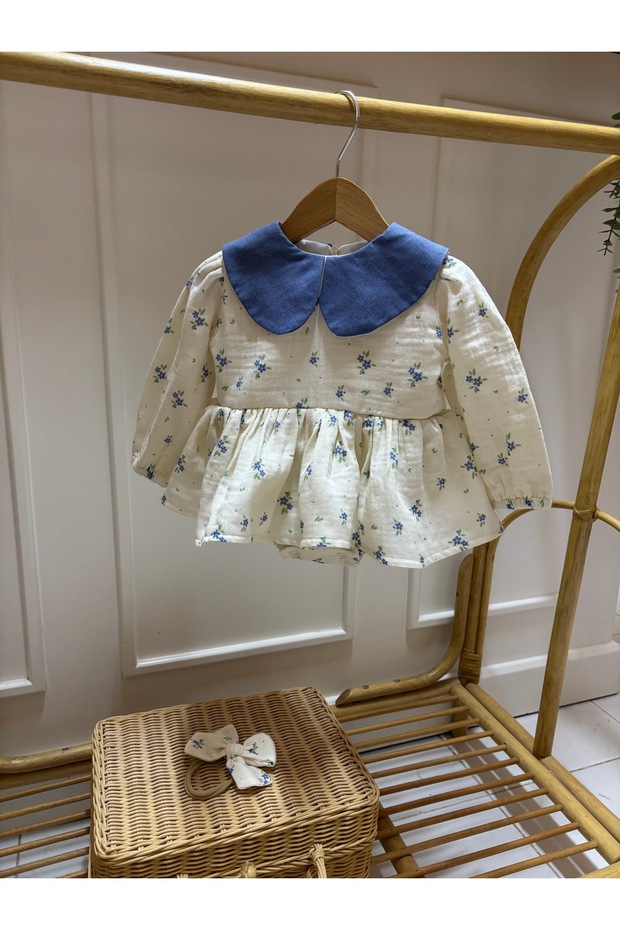 Mavi çiçekli Romper - 3
