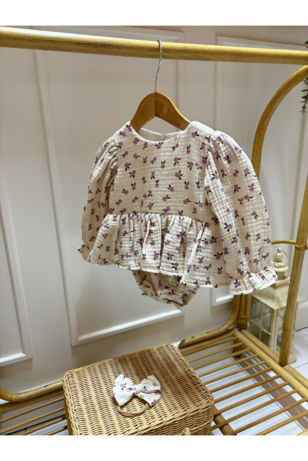 Lila çiçekli Romper - 2
