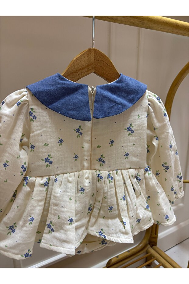 Mavi çiçekli Romper - 4