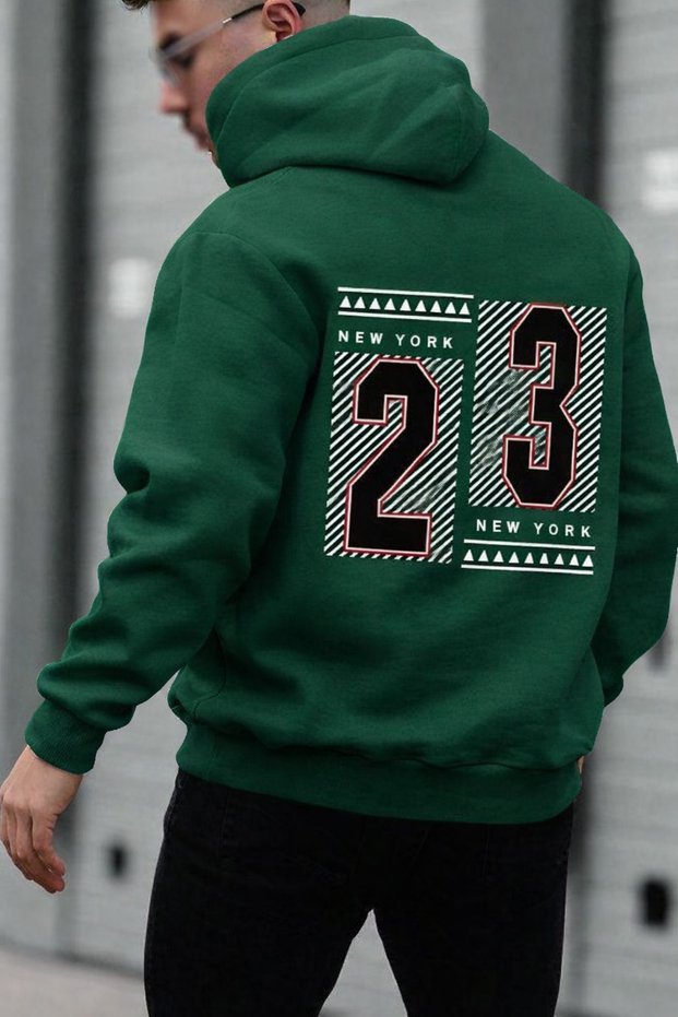 Unisex 3 Thread K Hooded Kangaroo Pocket 23 B Printed O Oversized Street Sweatshirt