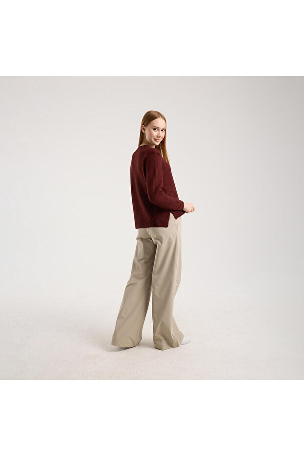 Kadın Bordo Basic Fit Kazak-BASIC FIT - 3