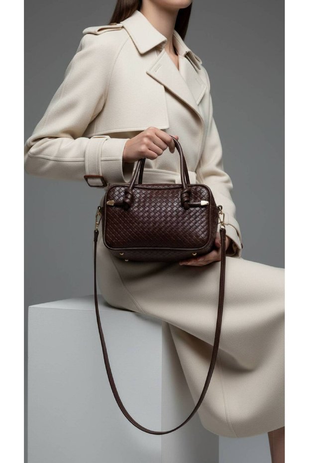 Knitted Patterned Knot Detailed Mini Hand, Arm and Shoulder Bag