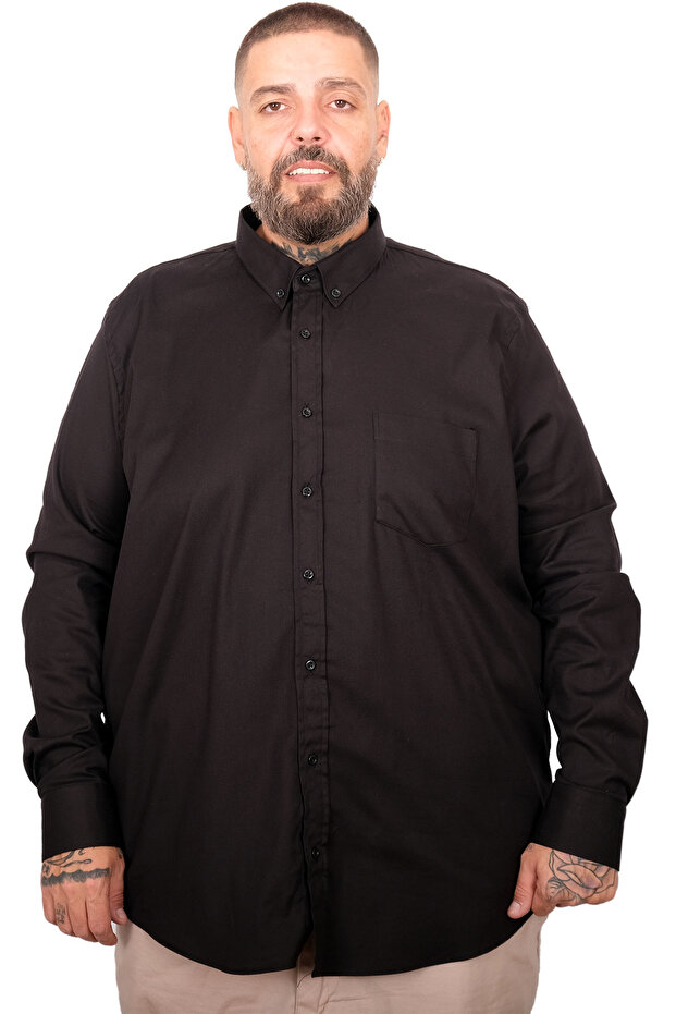 Mode XL Large Size Men's Gabardine Shirt with Pockets 25604 Black - 1