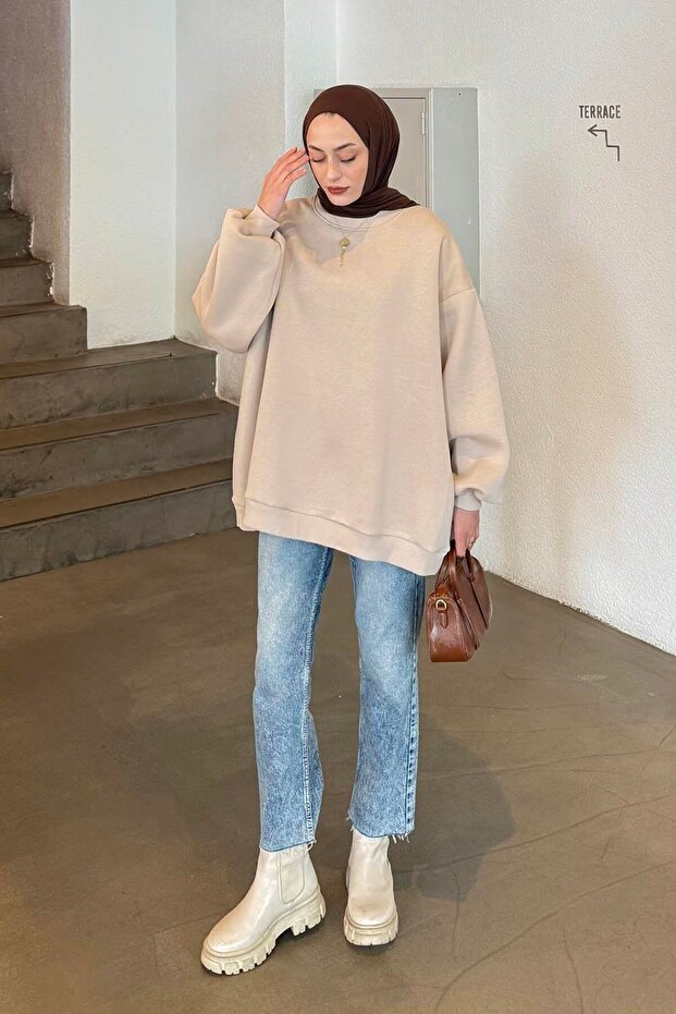 Oversize Sweatshirt Krem - 1