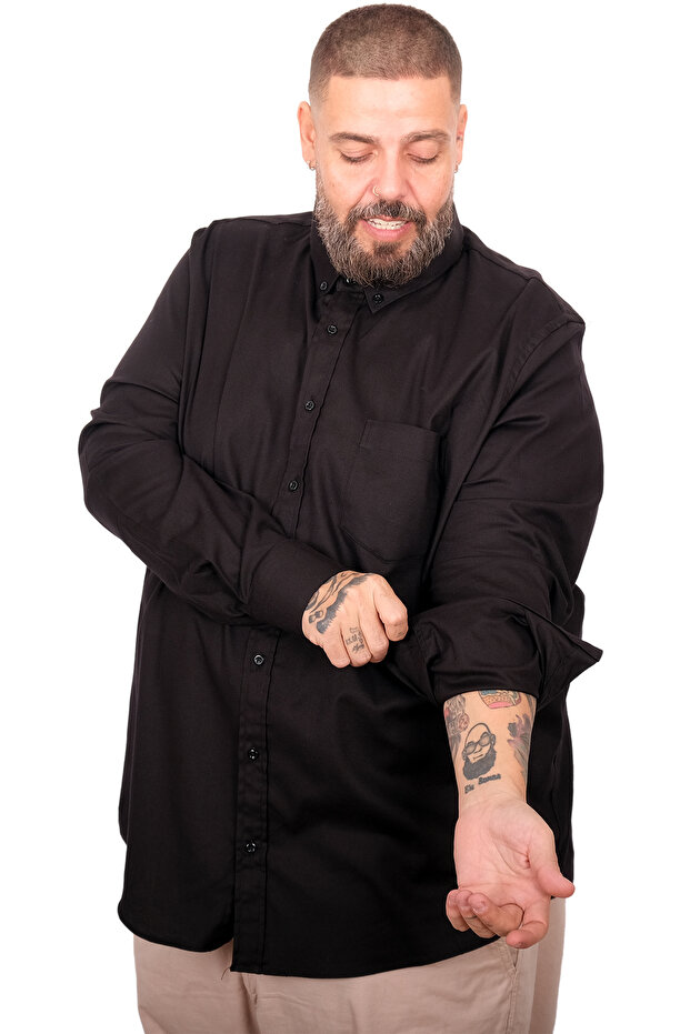 Mode XL Large Size Men's Gabardine Shirt with Pockets 25604 Black - 4