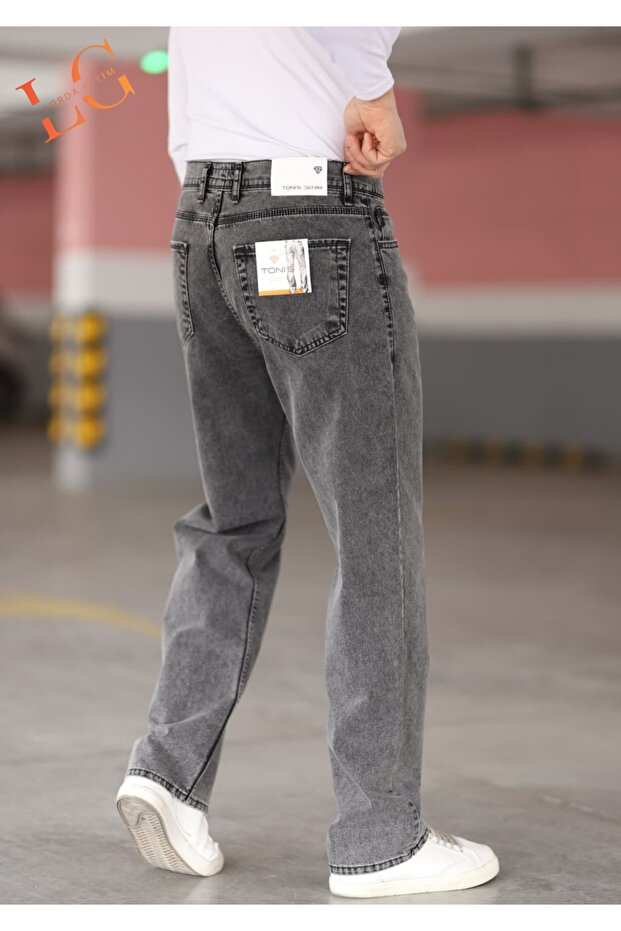 Men's Jeans Baggy High Waist Zippered Lycra Gray - 3