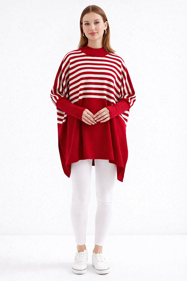 Women's Slit Red Poncho Sweater Cp0001