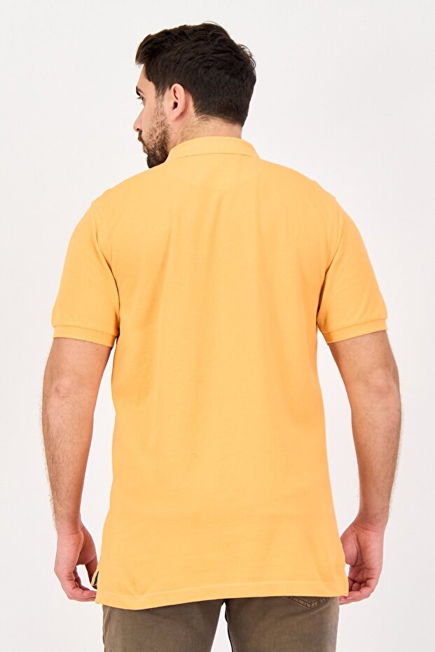 Men Regular Fit Embroidered Logo Short Sleeve Polo Shirt, Orange - 2