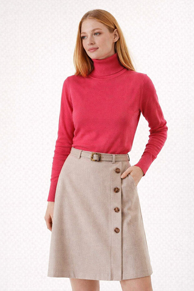 Women's Fuchsia Turtleneck Knit Sweater - Dk0001