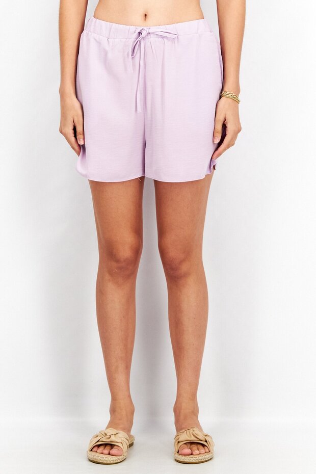 Women Regular Fit Plain Drawstring Shorts, Lilac - 1