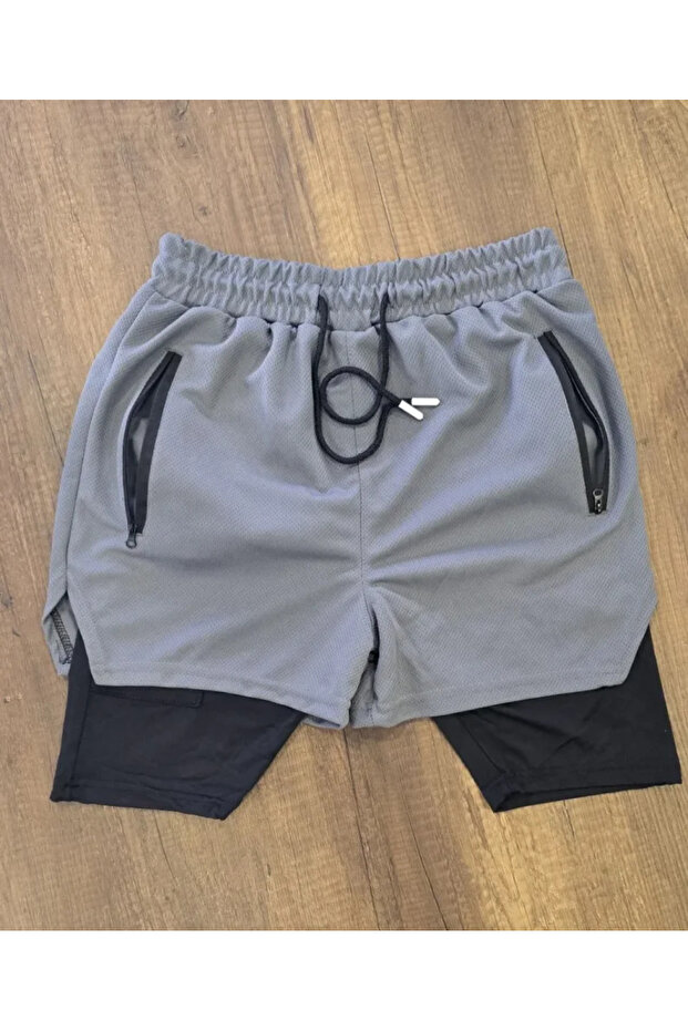 Sports Bottom Leggings Shorts with Inner Pocket - Gray - 3