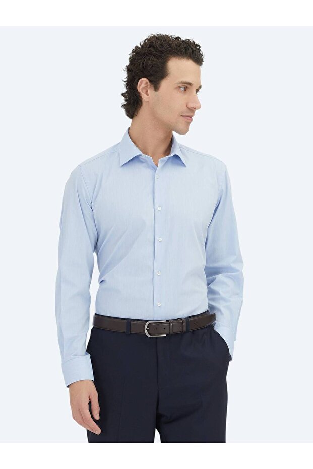 Blue Regular Fit Woven Classic Cotton Blended Shirt - 3